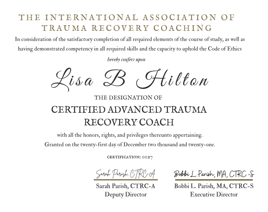 Certified Advanced Trauma Recovery Coach certificate